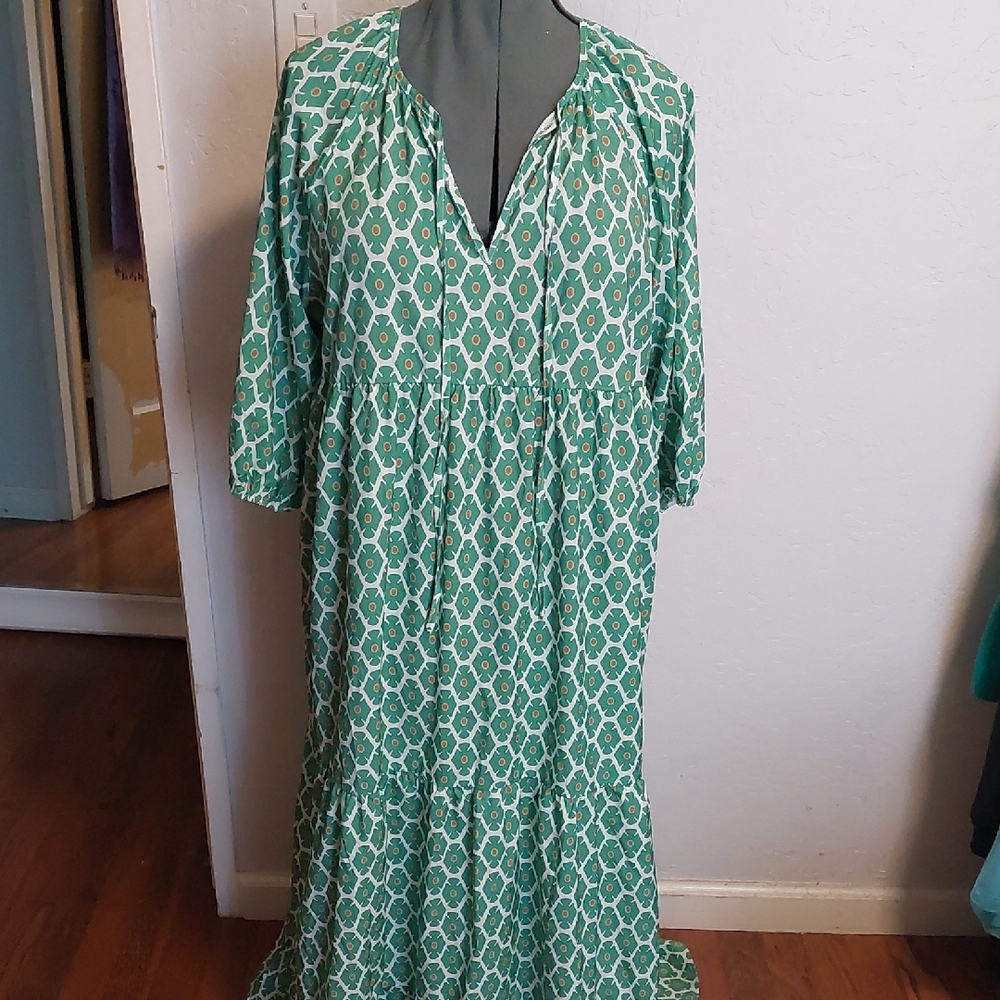 Green Patterned Women's Maxi Dress